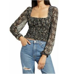 Free People Lolita Peasant Smocked Top Celestial Floral Boho Women's Size Small